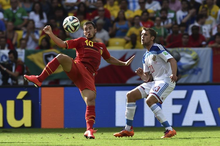 Eden Hazard in the 2014 World Cup playing for Belgium
